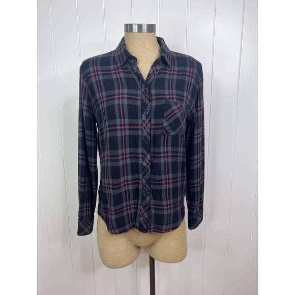 Rails Hunter Coal Gray Rose 100% Rayon Button Front Shirt SZ M - Picture 1 of 9